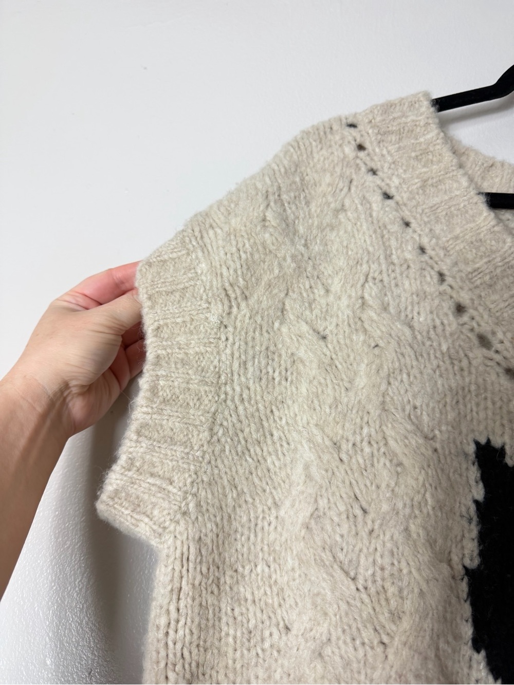 Anthropologie Sweater Vest Black Cat Cable Knit Chunky Wool Eclectic Grandpa - Picture 12 of 15